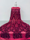 Francesca FUCHSIA Vines and Diamonds Pattern Sequins on Mesh Lace Fabric by the Yard - 10130