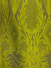 Francesca BRIGHT YELLOW Vines and Diamonds Pattern Sequins on Mesh Lace Fabric by the Yard - 10130