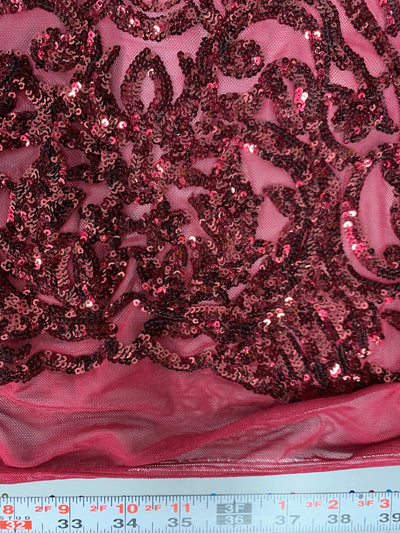 Phoebe BURGUNDY Sequins on Mesh Lace Fabric by the Yard - 10062
