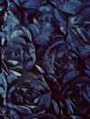 Maci NAVY BLUE 3D Floral Polyester Satin Rosette on Mesh Fabric by the Yard - 10057