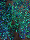 Kara BLUE GREEN MERMAID Hearts and Flowers Sequins on Mesh Lace Fabric by the Yard - 10148