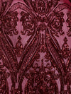Alaina BURGUNDY Curlicue Sequins on Mesh Lace Fabric by the Yard - 10018