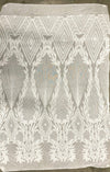Francesca WHITE Vines and Diamonds Pattern Sequins on Mesh Lace Fabric by the Yard - 10130