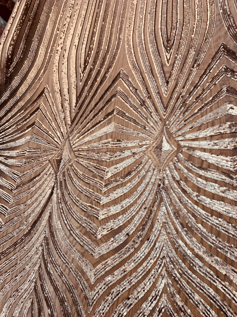 Maia BRONZE Geometric Sequins on Mesh Lace Fabric by the Yard - 10138
