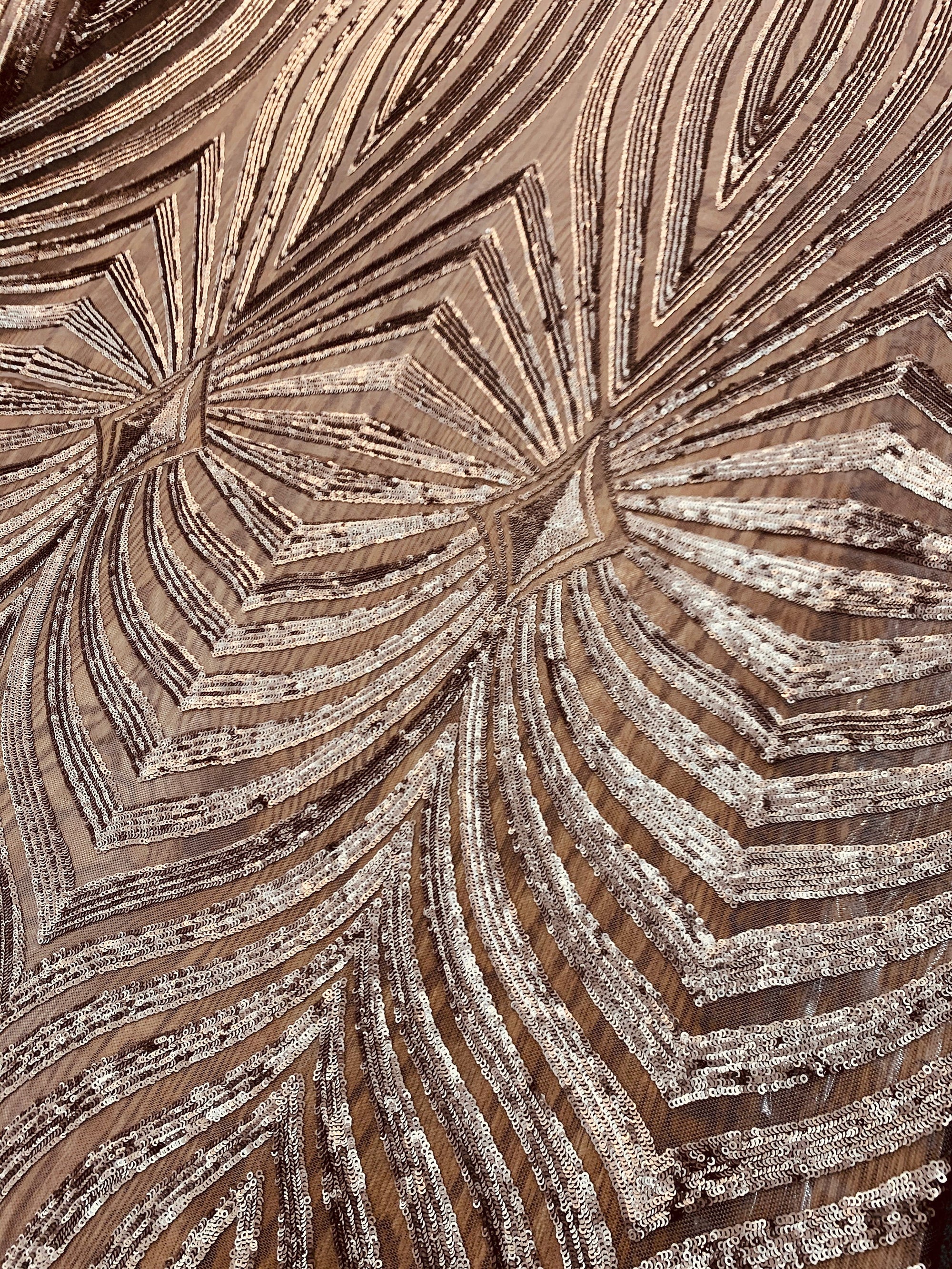 Maia BRONZE Geometric Sequins on Mesh Lace Fabric by the Yard - 10138