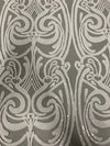 Elsie WHITE Curlicue Sequins on Mesh Lace Fabric by the Yard - 10112