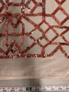 Meredith COPPER Trellis Pattern Sequins on Mesh Lace Fabric by the Yard - 10146