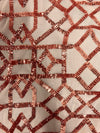 Meredith COPPER Trellis Pattern Sequins on Mesh Lace Fabric by the Yard - 10146