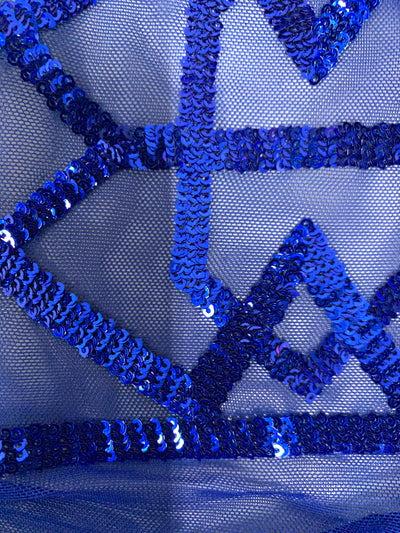 Meredith ROYAL BLUE Trellis Pattern Sequins on Mesh Lace Fabric by the Yard - 10146
