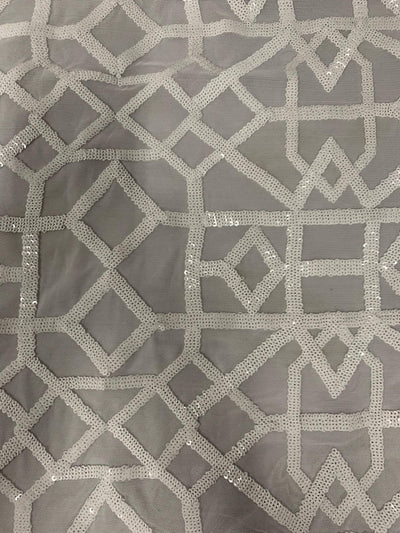 Meredith WHITE Trellis Pattern Sequins on Mesh Lace Fabric by the Yard - 10146