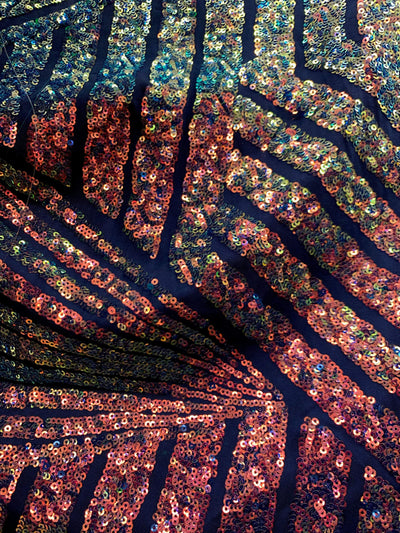 Thea RAINBOW Geometric Sequins Diamond & Stripes on Mesh Lace Fabric by the Yard - 10026