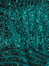 Thea TEAL Geometric Sequins Diamond & Stripes on Mesh Lace Fabric by the Yard - 10026