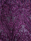 Alaina PURPLE Curlicue Sequins on Mesh Lace Fabric by the Yard - 10018