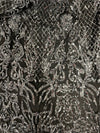 Phoebe SILVER Sequins on BLACK Mesh Lace Fabric by the Yard - 10062