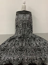 Phoebe SILVER Sequins on BLACK Mesh Lace Fabric by the Yard - 10062