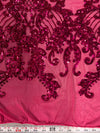 Angelica FUCHSIA Curlicues and Leaves Sequins on Mesh Lace Fabric by the Yard - 10132