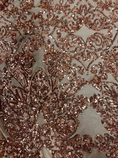 Kara BRONZE Hearts and Flowers Sequins on Mesh Lace Fabric by the Yard - 10148