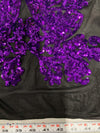 Kara PURPLE Hearts and Flowers Sequins on Mesh Lace Fabric by the Yard - 10148