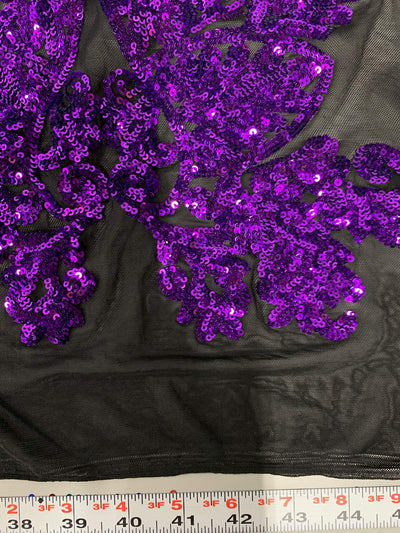 Kara PURPLE Hearts and Flowers Sequins on Mesh Lace Fabric by the Yard - 10148
