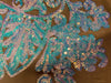 Kara WHITE BLUE Hearts and Flowers Sequins on NUDE Mesh Lace Fabric by the Yard - 10148