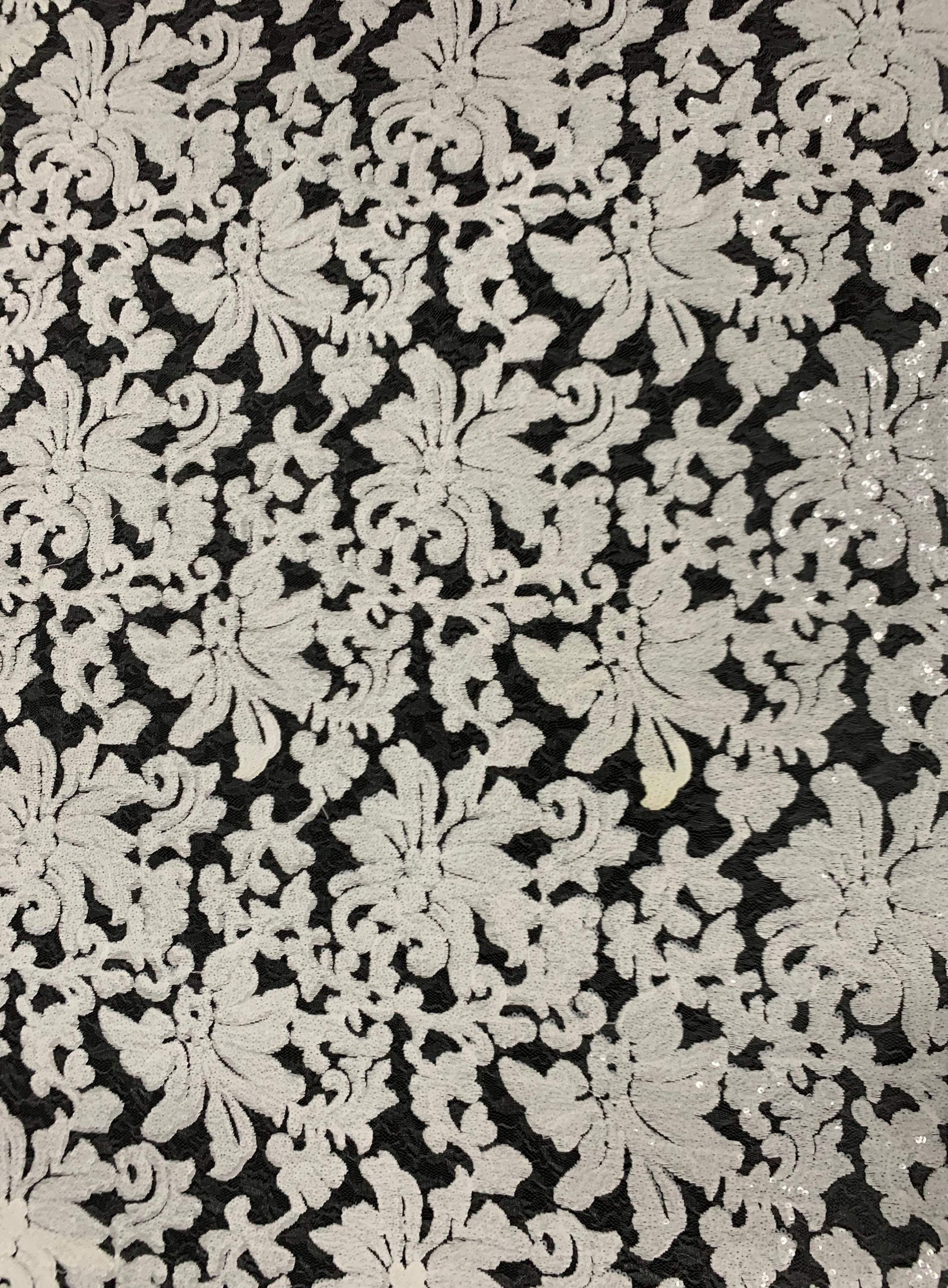 Liana OFF WHITE Embroidered Floral Sequins on Mesh Lace Fabric by the Yard - 10150