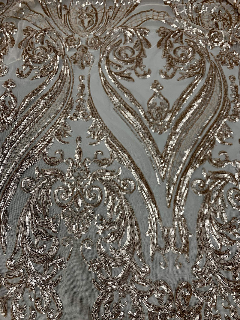 Alaina CHAMPAGNE Curlicue Sequins on Mesh Lace Fabric by the Yard - 10018