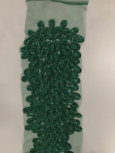 Gracie HUNTER GREEN Vegas Peacock Beaded Sequins Embroidered on Mesh Lace Fabric by Panel - 10012