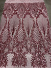 Francesca DUSTY PINK Vines and Diamonds Pattern Sequins on Mesh Lace Fabric by the Yard - 10130