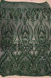 Alaina HUNTER GREEN Curlicue Sequins on Mesh Lace Fabric by the Yard - 10018
