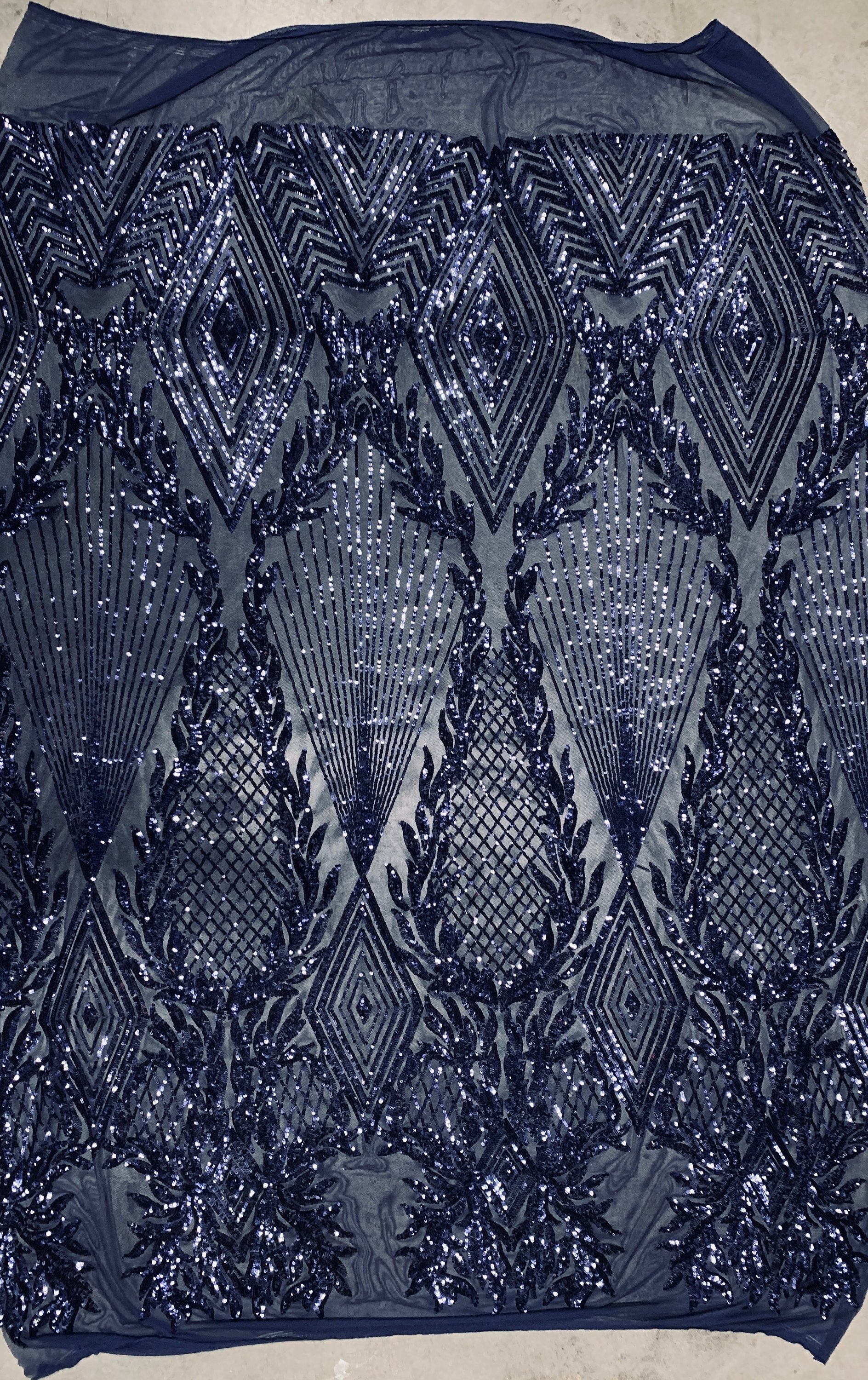 Francesca NAVY BLUE Vines and Diamonds Pattern Sequins on Mesh Lace Fabric by the Yard - 10130