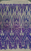 Alaina IRIDESCENT PURPLE Curlicue Sequins on NUDE Mesh Lace Fabric by the Yard - 10018