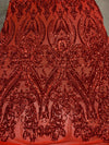 Alaina RED Curlicue Sequins on Mesh Lace Fabric by the Yard - 10018
